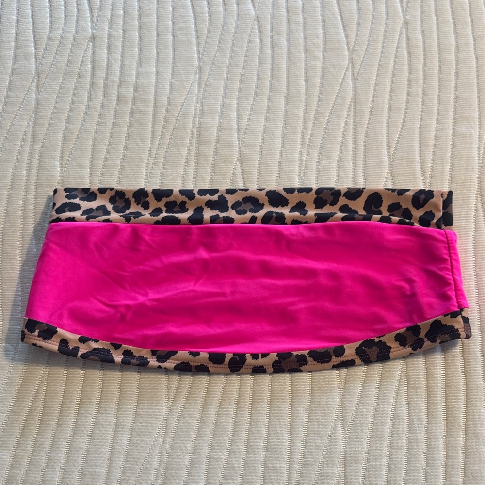 Pink Lily Hot Pink and Leopard Bandeau Swim Top